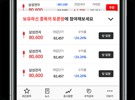 급등 종목의 투자심리 지표 화면 — 긍정·부정 여론 비율과 관련 뉴스를 함께 제공
